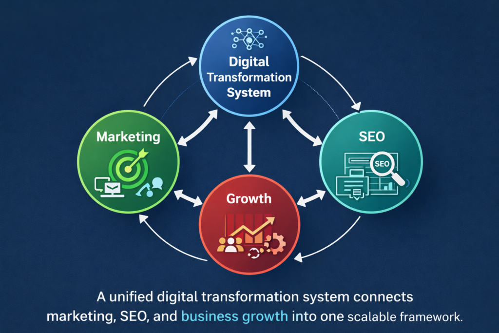 digital transformation system connecting marketing seo and growth