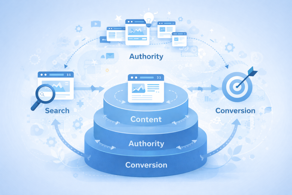 true digital visibility system showing content search authority and conversion connected