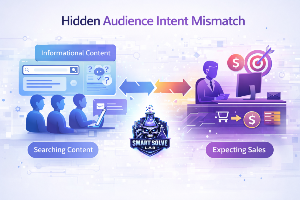 Diagram explaining how mismatched audience intent can prevent content traffic from converting into customers.