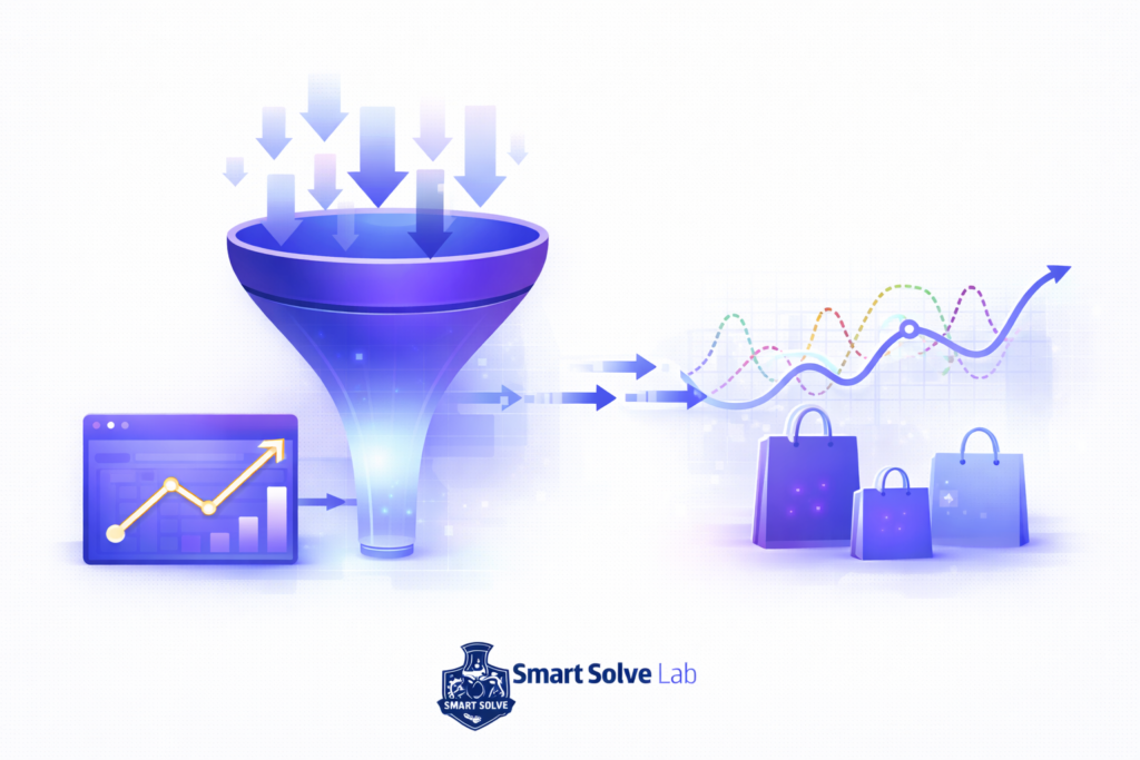 Website traffic increasing while conversions fluctuate illustration