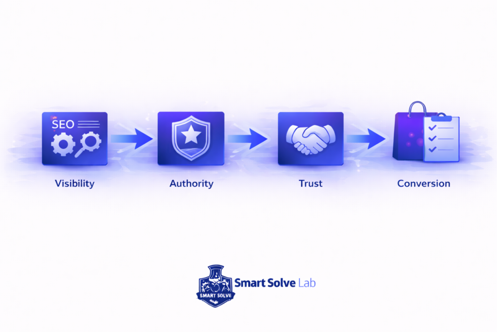 Stable conversion pathway from visibility to trust to conversion