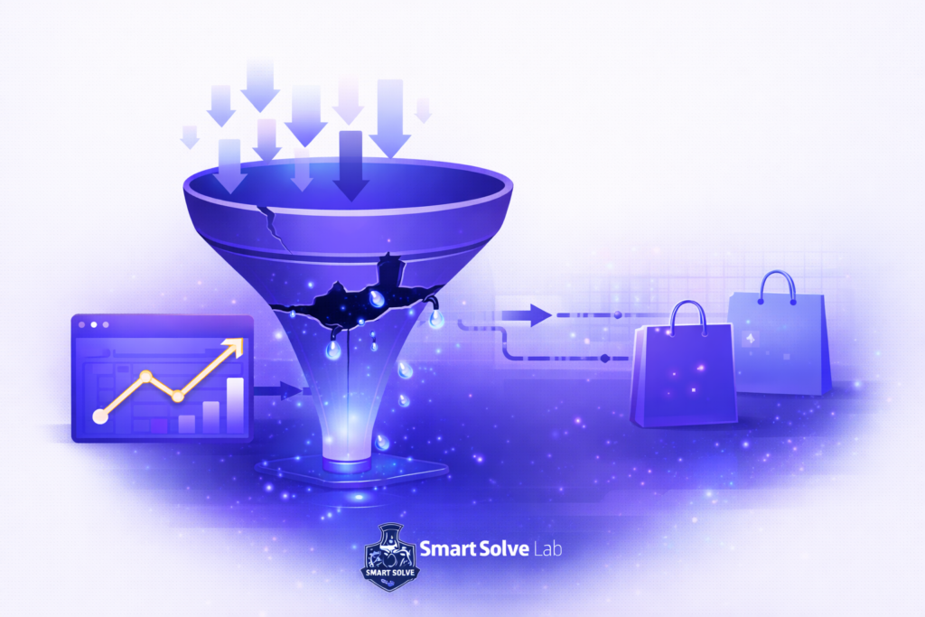Traffic increasing but conversions leaking from the funnel diagram