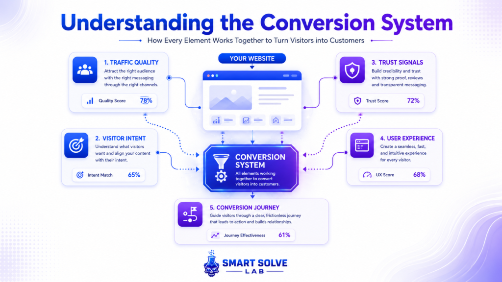 Understanding the Conversion System β SSL Framework Conversion system showing five key diagnostic areas that impact website conversions.