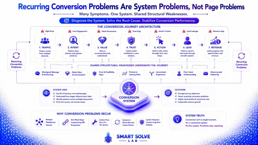 System-level diagnostic framework showing why conversion problems keep repeating across the customer journey