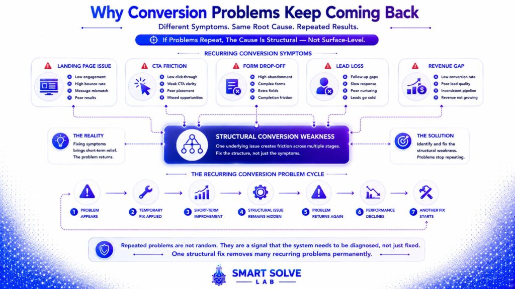 Recurring conversion problems across pages connected to an underlying structural system weakness