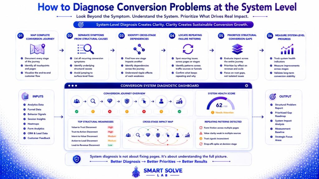 System-level process for diagnosing recurring conversion problems across the customer journey
