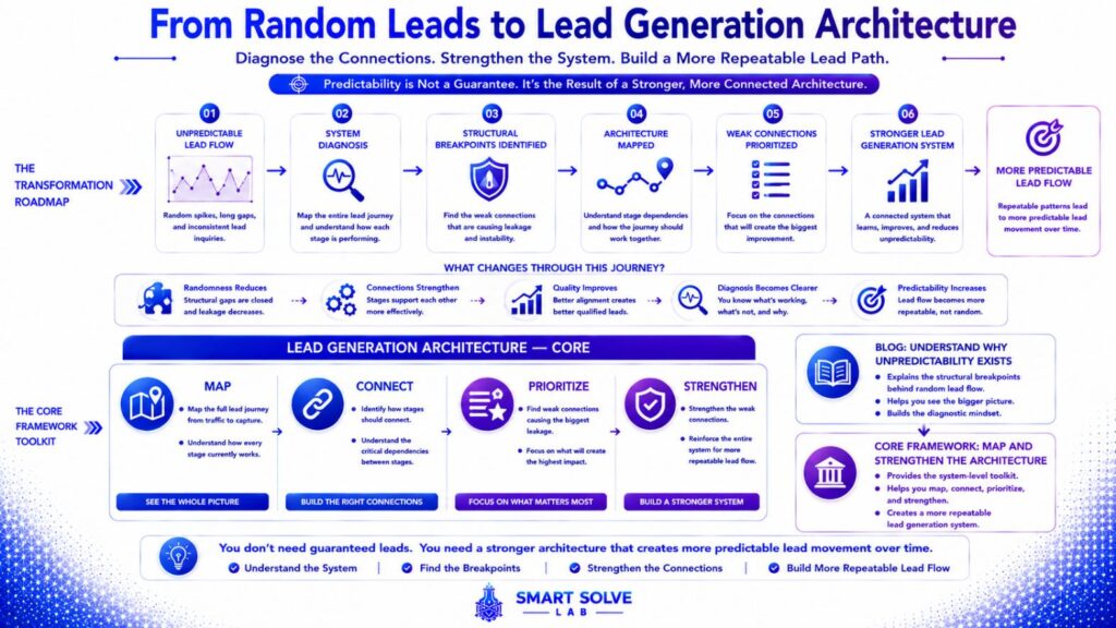 Roadmap from unpredictable leads through system diagnosis to stronger lead generation architecture.