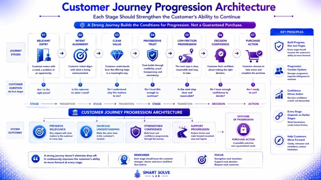 Customer Journey Optimization Framework connecting customer progression from entry to purchase.