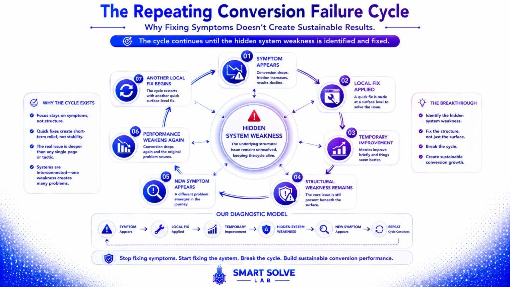 Repeating conversion failure cycle caused by unresolved structural system weaknesses