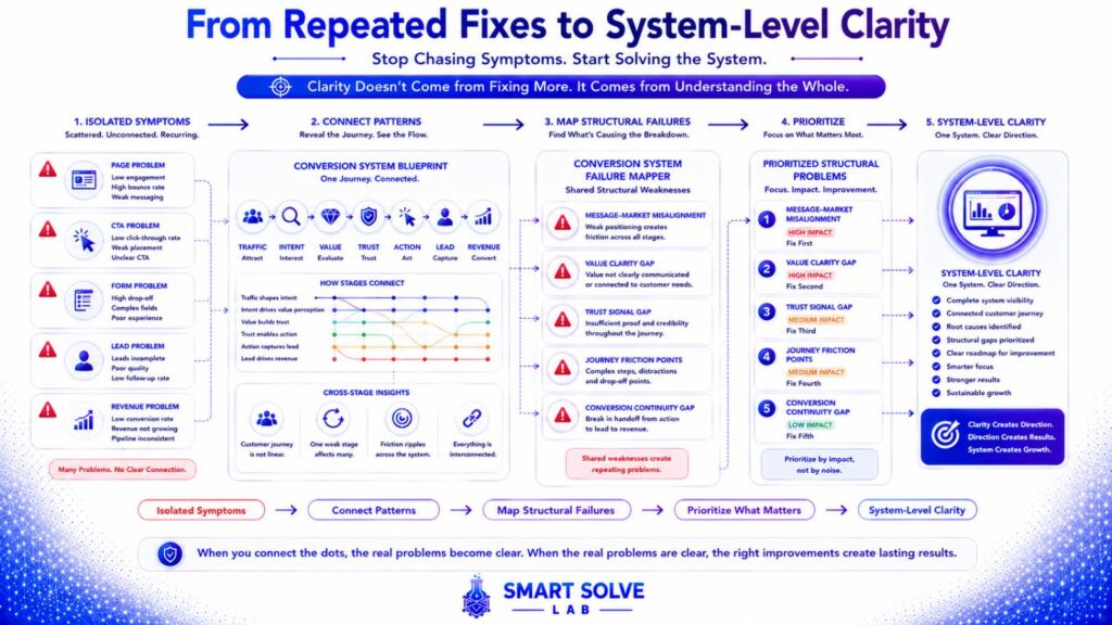 Connecting isolated conversion problems to identify structural weaknesses and system-level clarity