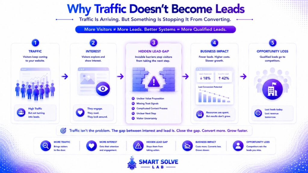 Business diagnostic showing why website visitors fail to become qualified leads