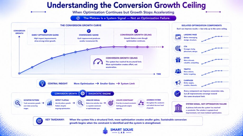 Conversion growth ceiling showing diminishing gains from continued optimization