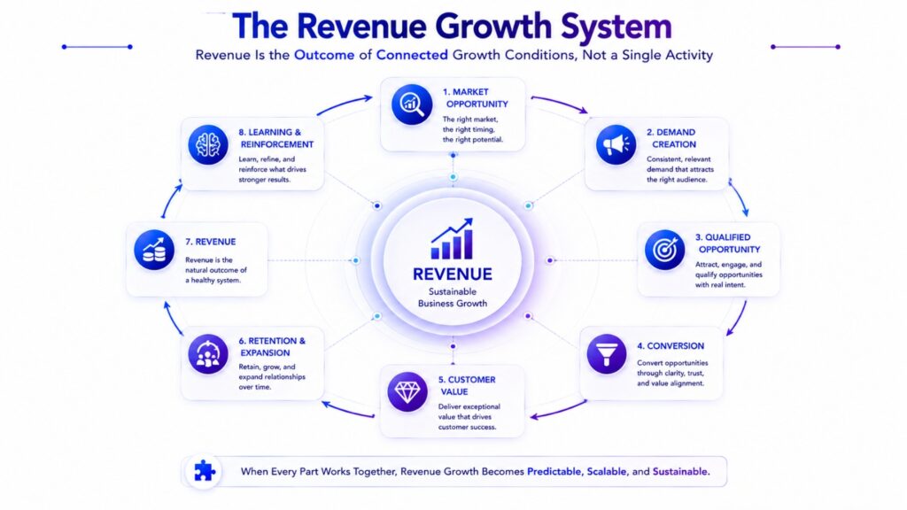 Revenue growth system showing why revenue growth feels difficult