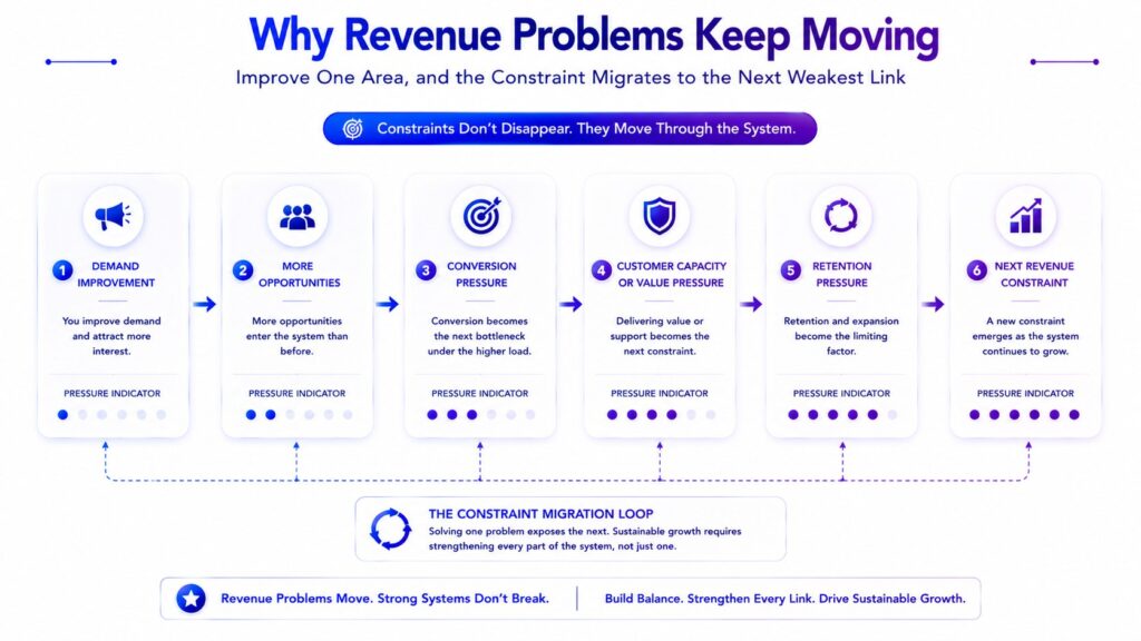 Revenue growth constraints moving across connected business stages
