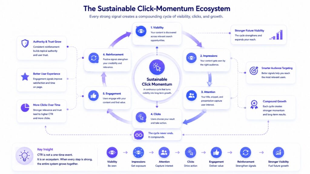 Sustainable search visibility momentum system
