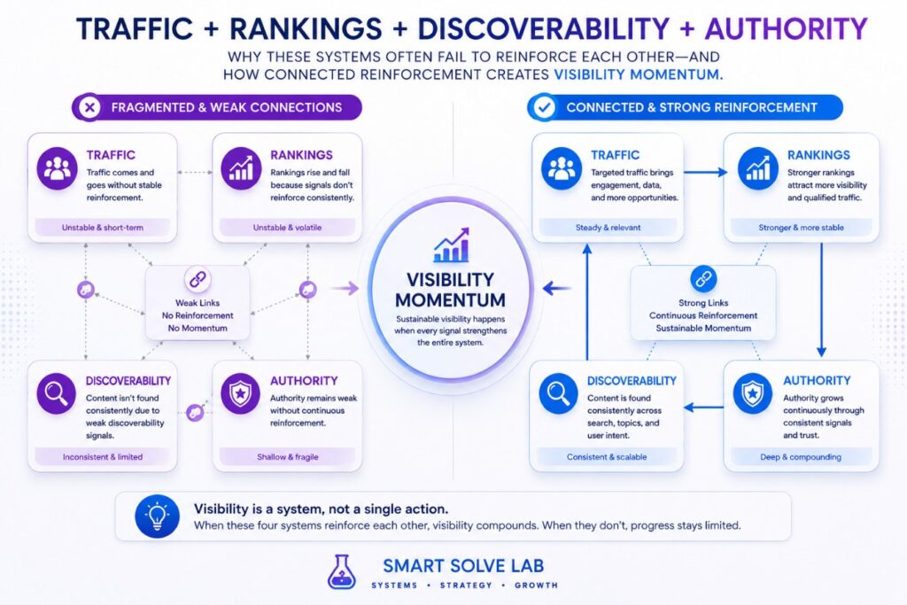 SEO visibility ecosystem showing disconnected systems becoming structurally connected
