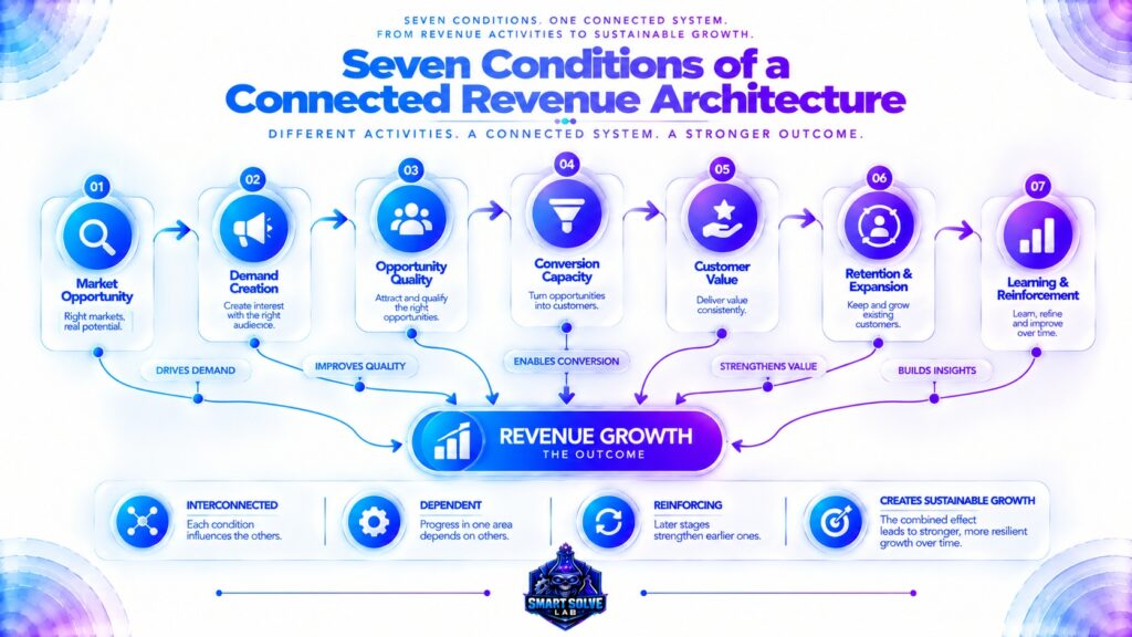 Seven connected revenue conditions contributing to revenue growth