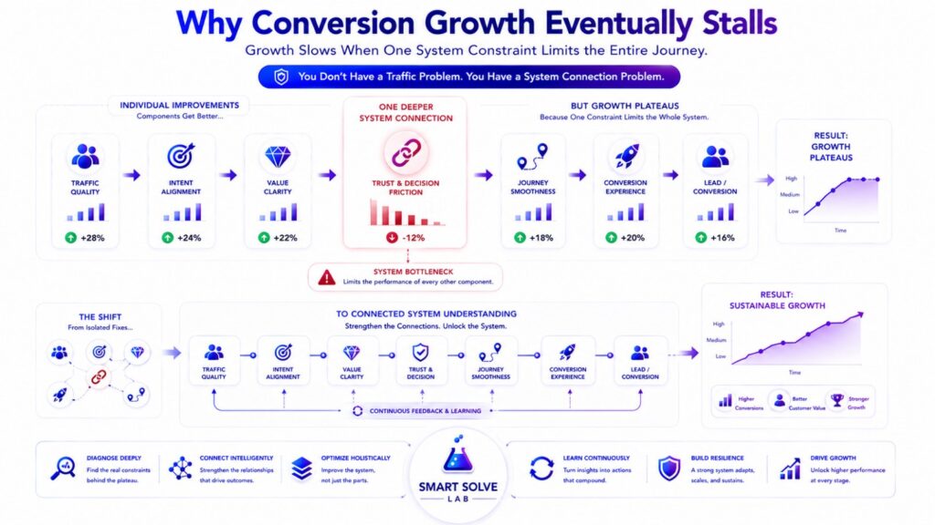 Conversion growth system showing a structural constraint limiting performance