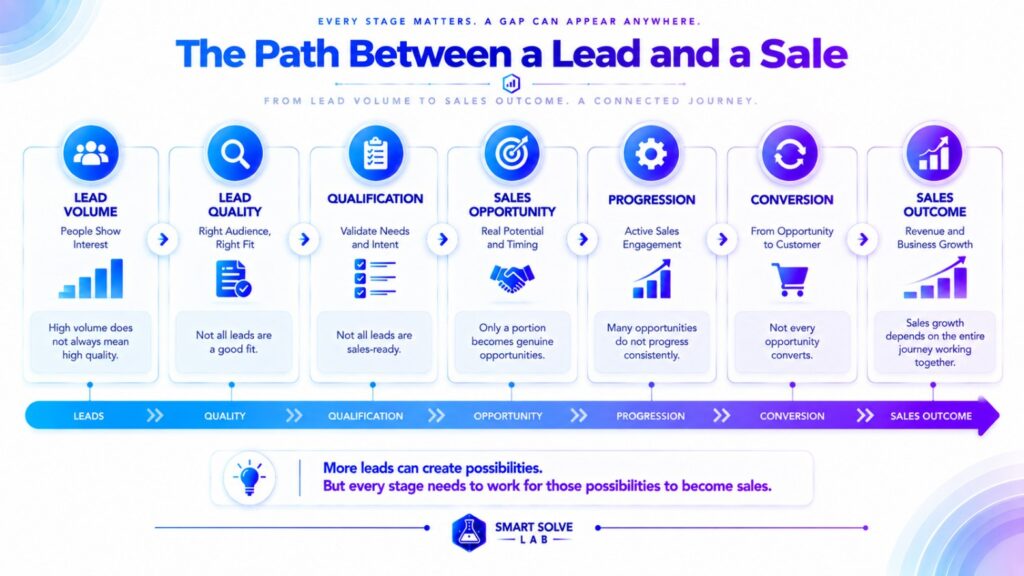 Lead-to-sale progression pathway from lead quality to sales outcome