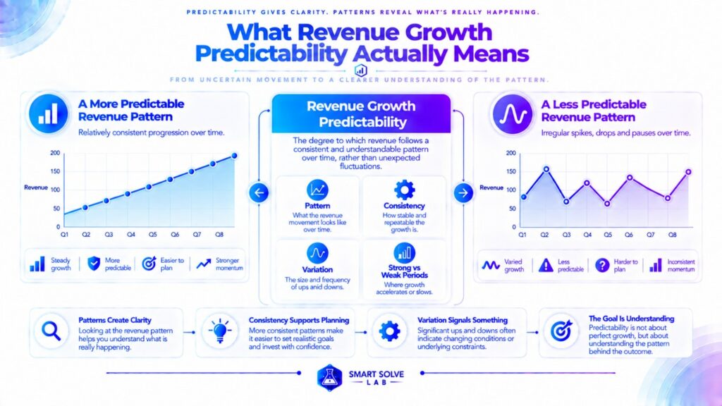 Revenue growth predictability shown through consistent and inconsistent revenue patterns